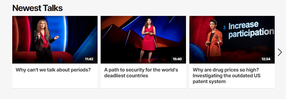 Alcuni esempi di argomenti di TED Talk.