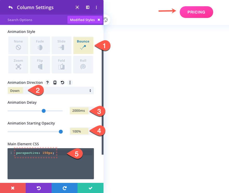 Animasi tombol tertunda Divi