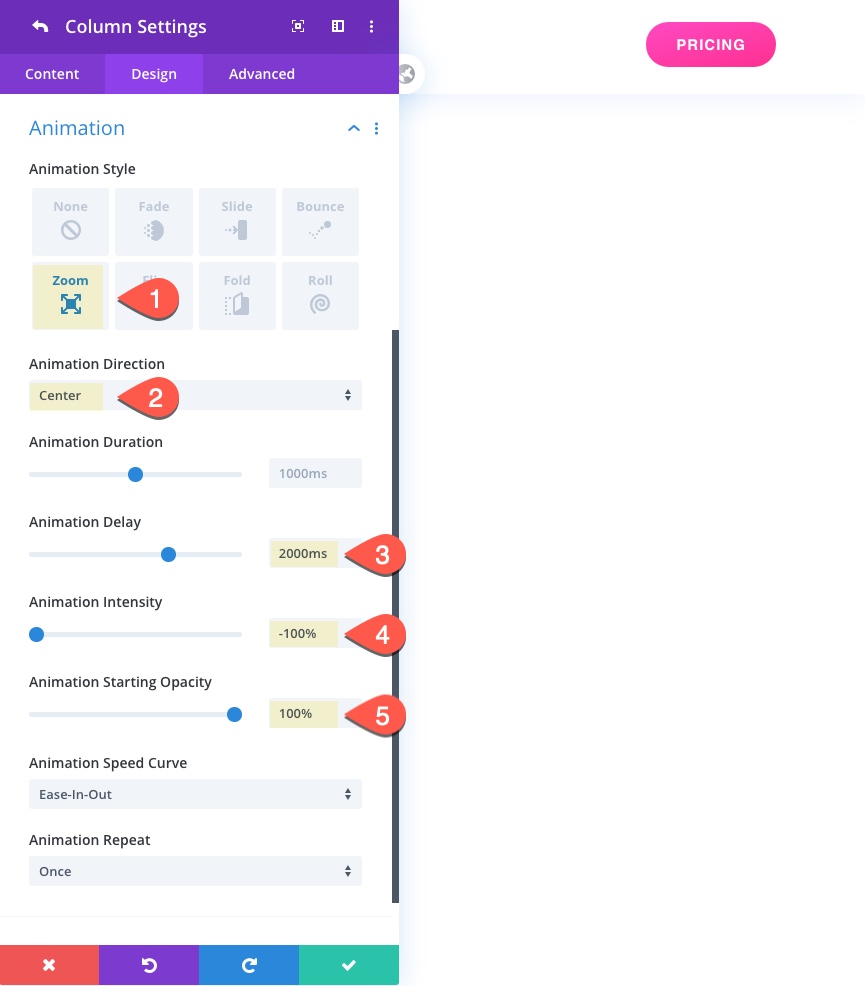 Animasi tombol tertunda Divi
