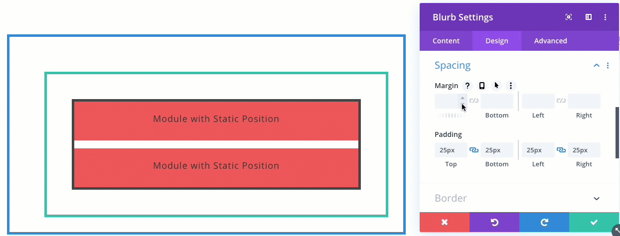 Poziția relativă în Divi