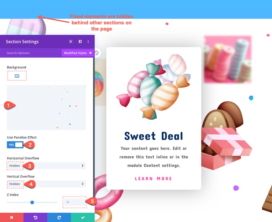 Divi 섹션의 부동 요소