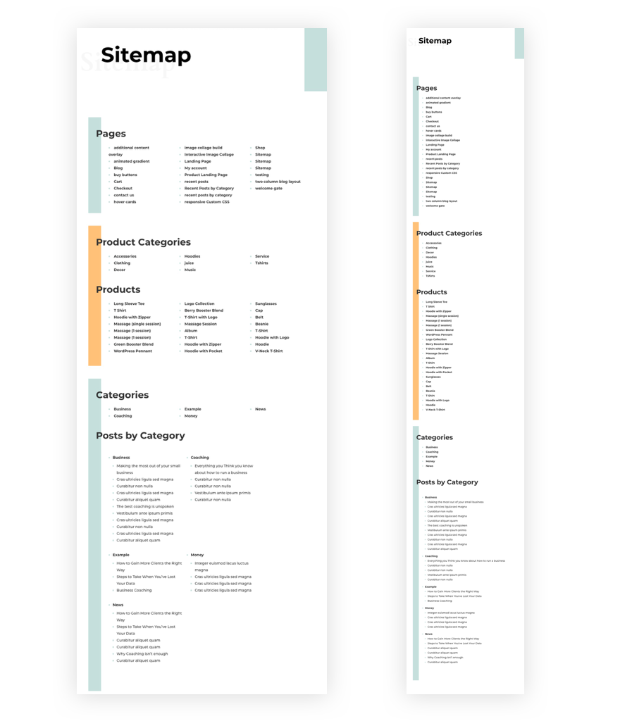 Divi html หน้าแผนผังเว็บไซต์