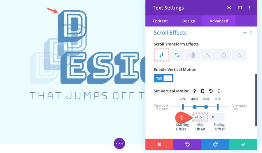 empiler et animer du texte lors du défilement dans Divi