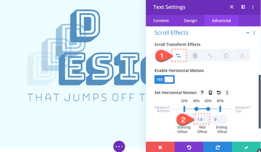empiler et animer du texte lors du défilement dans Divi
