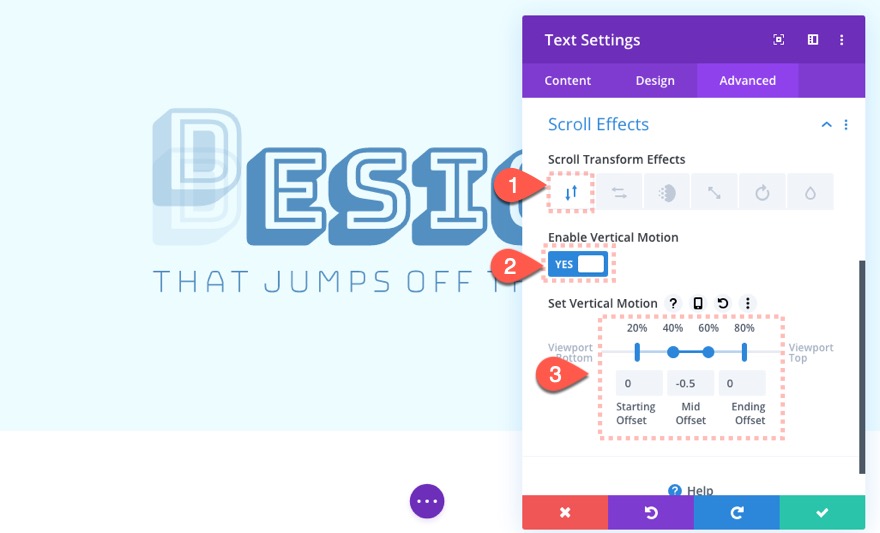 empiler et animer du texte lors du défilement dans Divi