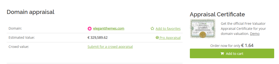 Ein Beispiel für eine automatische Domainbewertung.