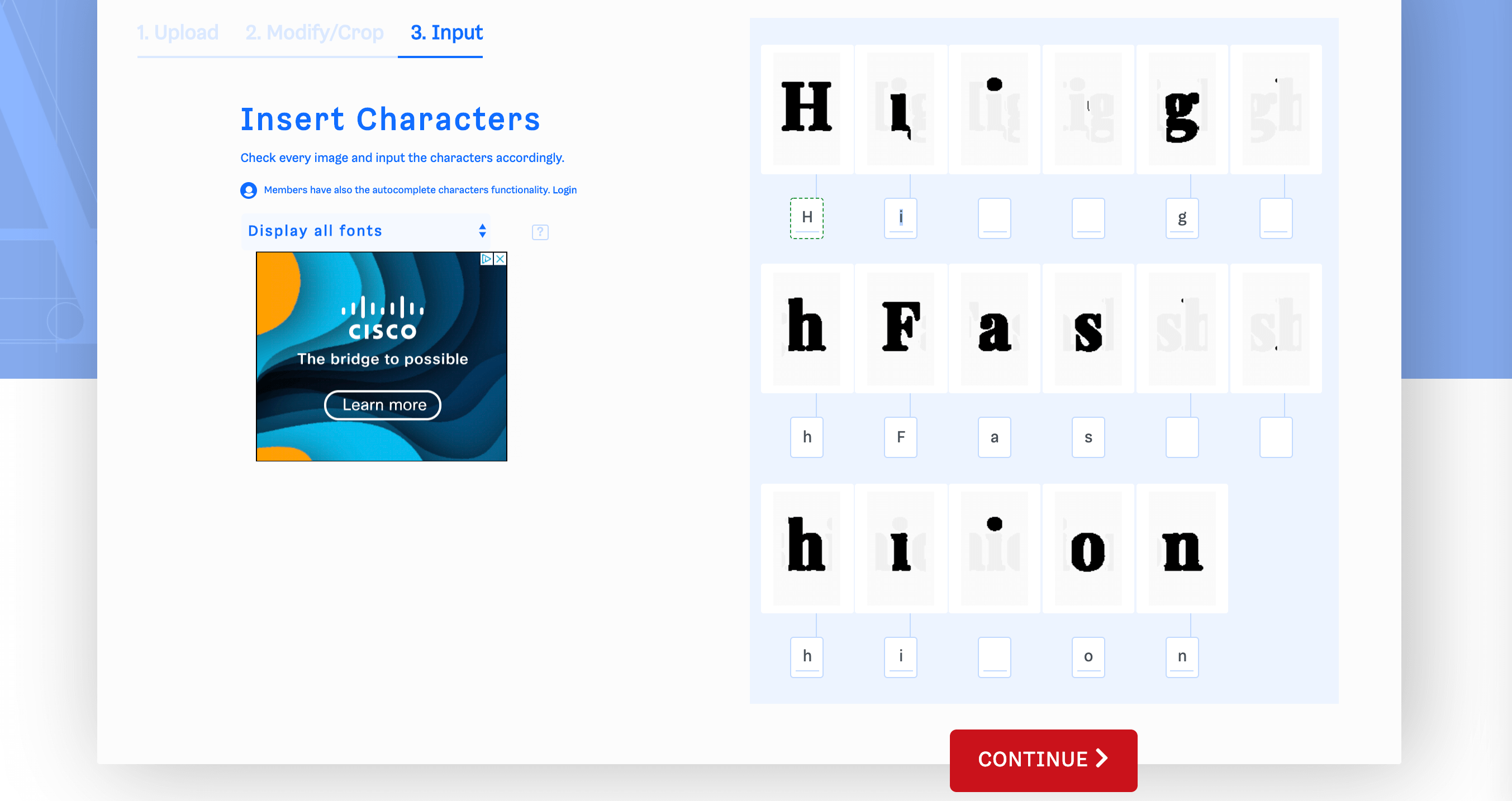 フォントとは何かの文字を識別する。