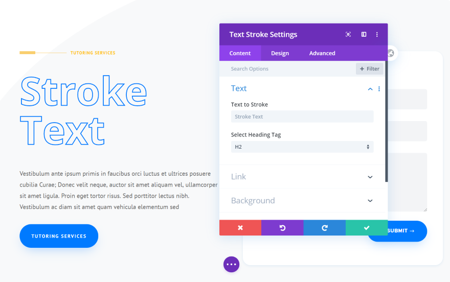 Divi Next Teksty Obrys tekstu