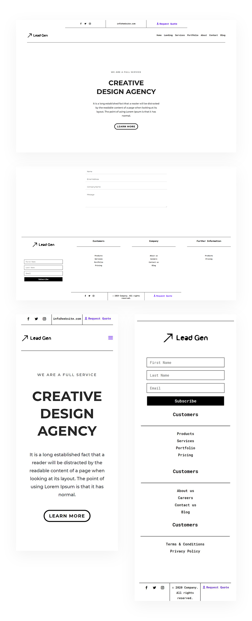最小限のヘッダーフッターコンボ
