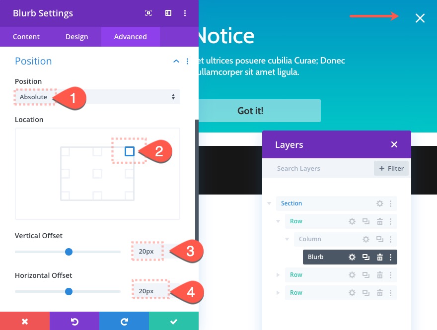 caseta de notificare divi