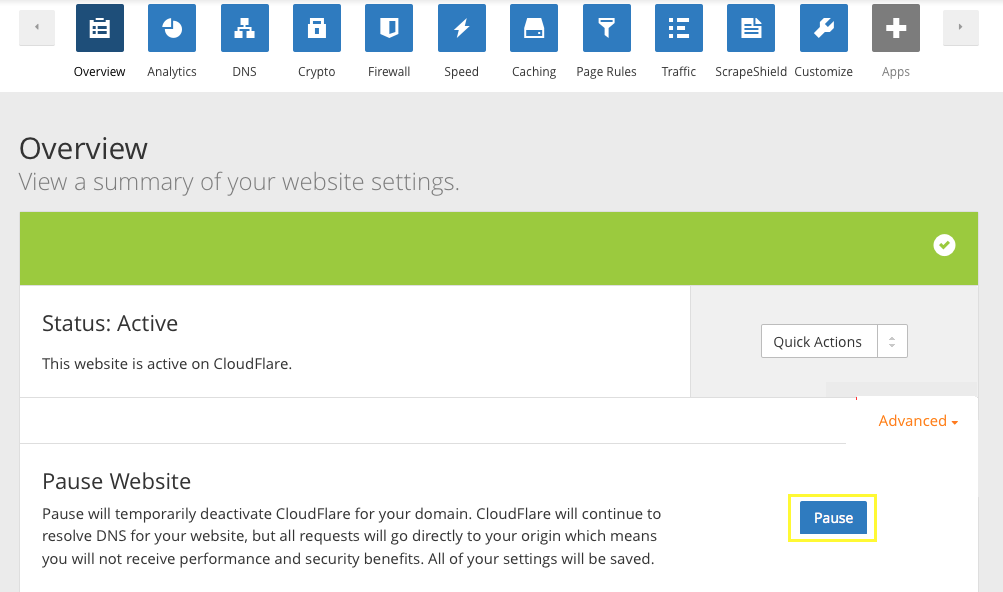 CDNサービスを一時停止します。