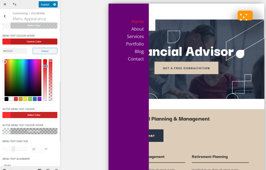 Apariencia del menú