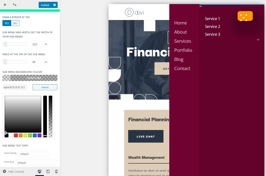 Apariencia del submenú