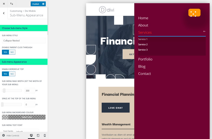 Apariencia del submenú