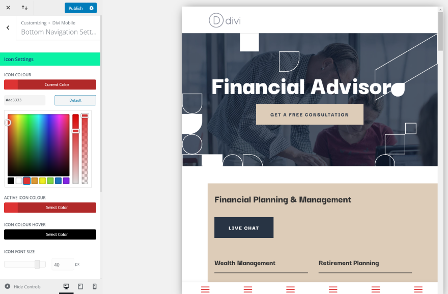 Estilo y configuración del menú