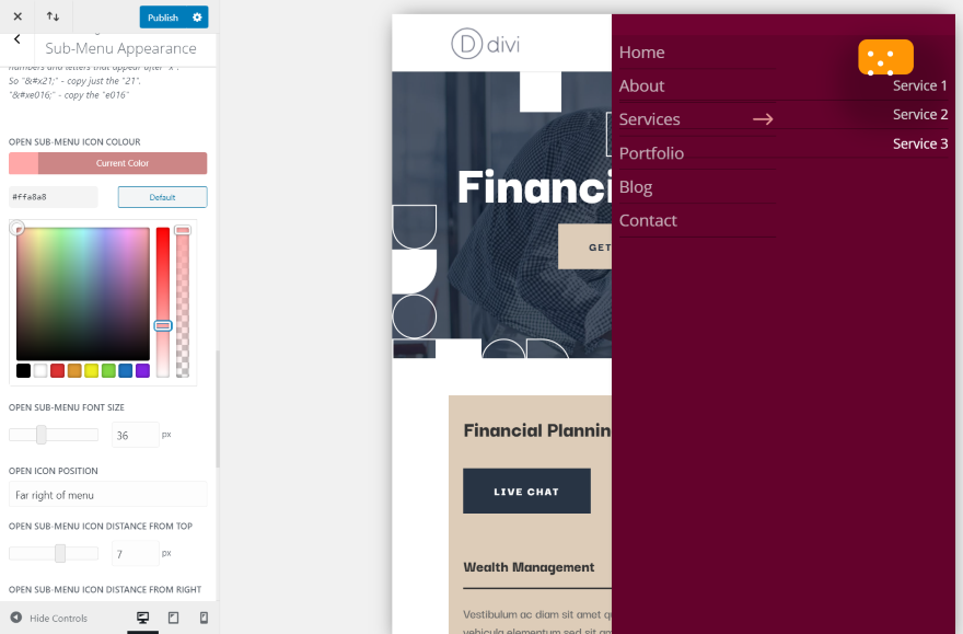 Apariencia del submenú