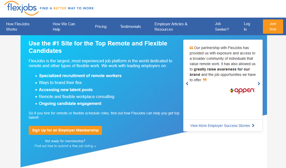 usa flexjobs per trovare un buon sviluppatore wordpress