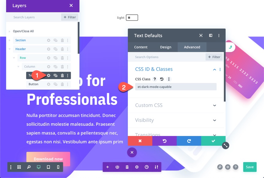 สลับโหมดมืดใน Divi
