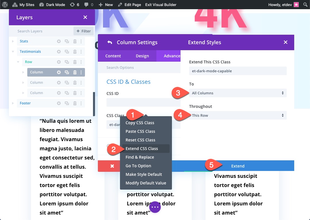 สลับโหมดมืดใน Divi