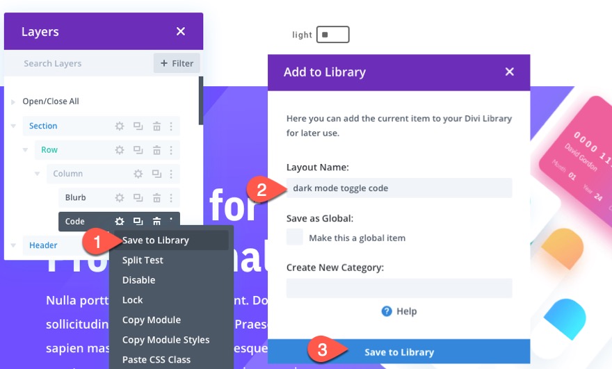 สลับโหมดมืดใน Divi