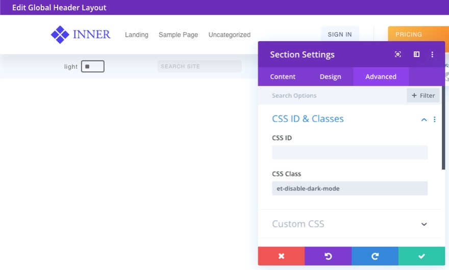 สลับโหมดมืดใน Divi