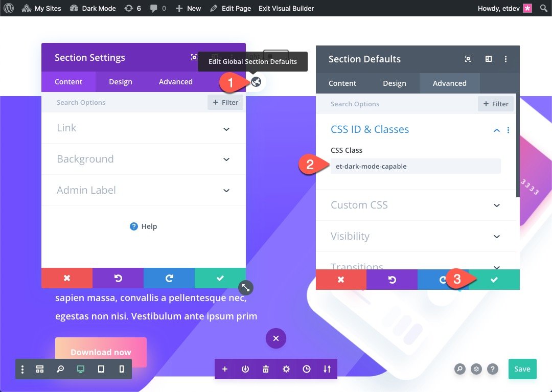 สลับโหมดมืดใน Divi