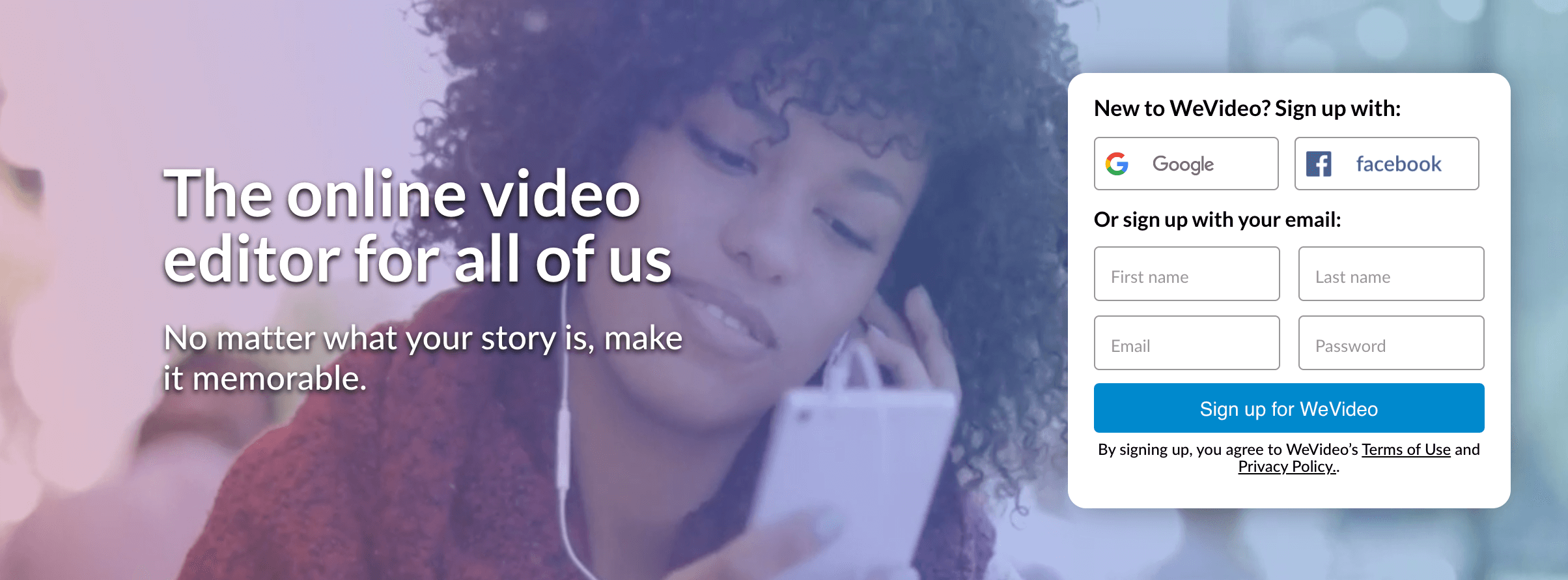 L'outil de création de vidéos en ligne WeVideo.