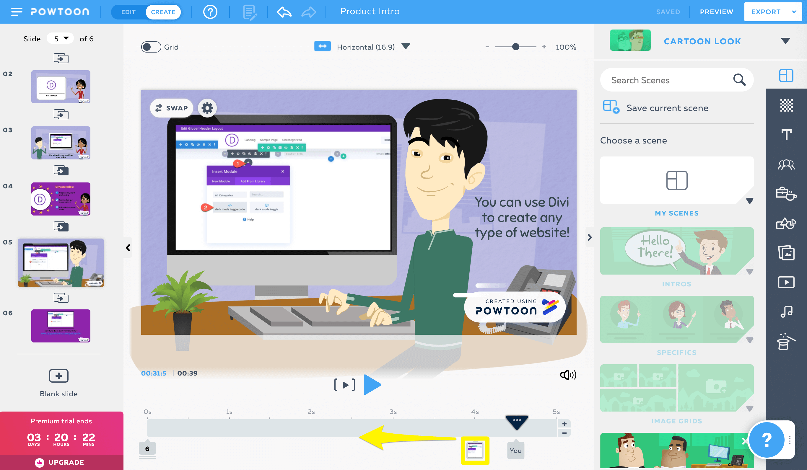 การปรับจังหวะขององค์ประกอบใน Powtoon