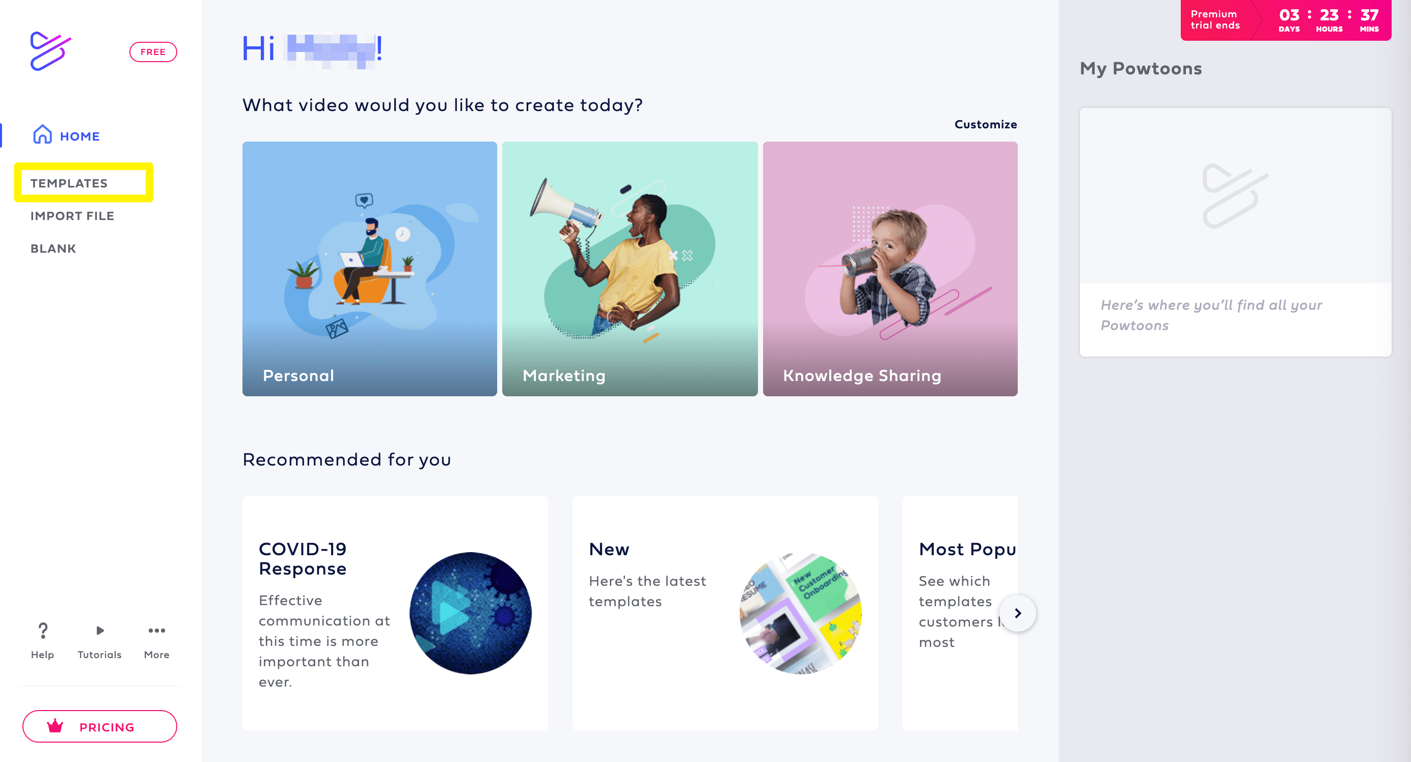 การเข้าถึงไลบรารีเทมเพลต Powtoon เพื่อสร้างวิดีโอแอนิเมชั่น
