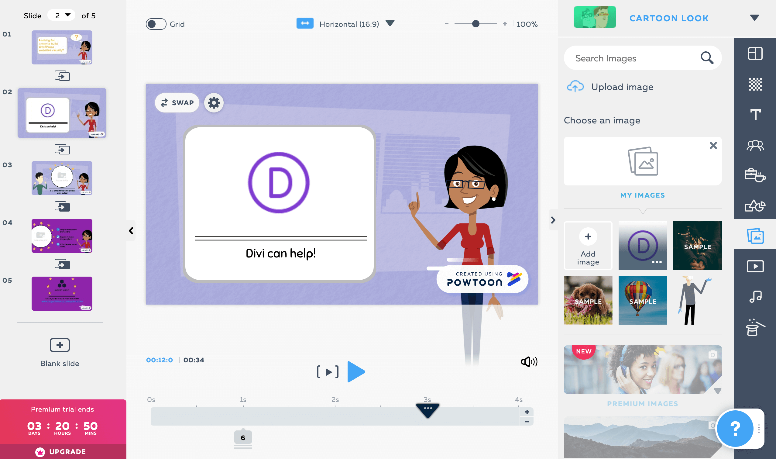 การแทนที่องค์ประกอบเทมเพลต Powtoon ด้วยองค์ประกอบแบบกำหนดเอง