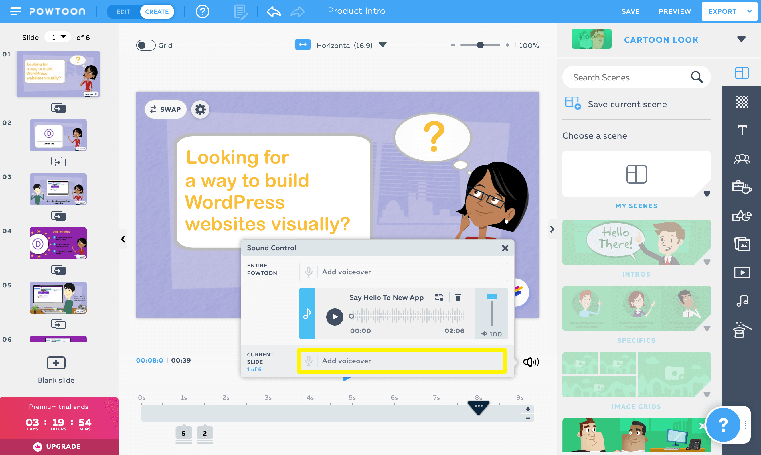 การเพิ่มเสียงพากย์ใน Powtoon