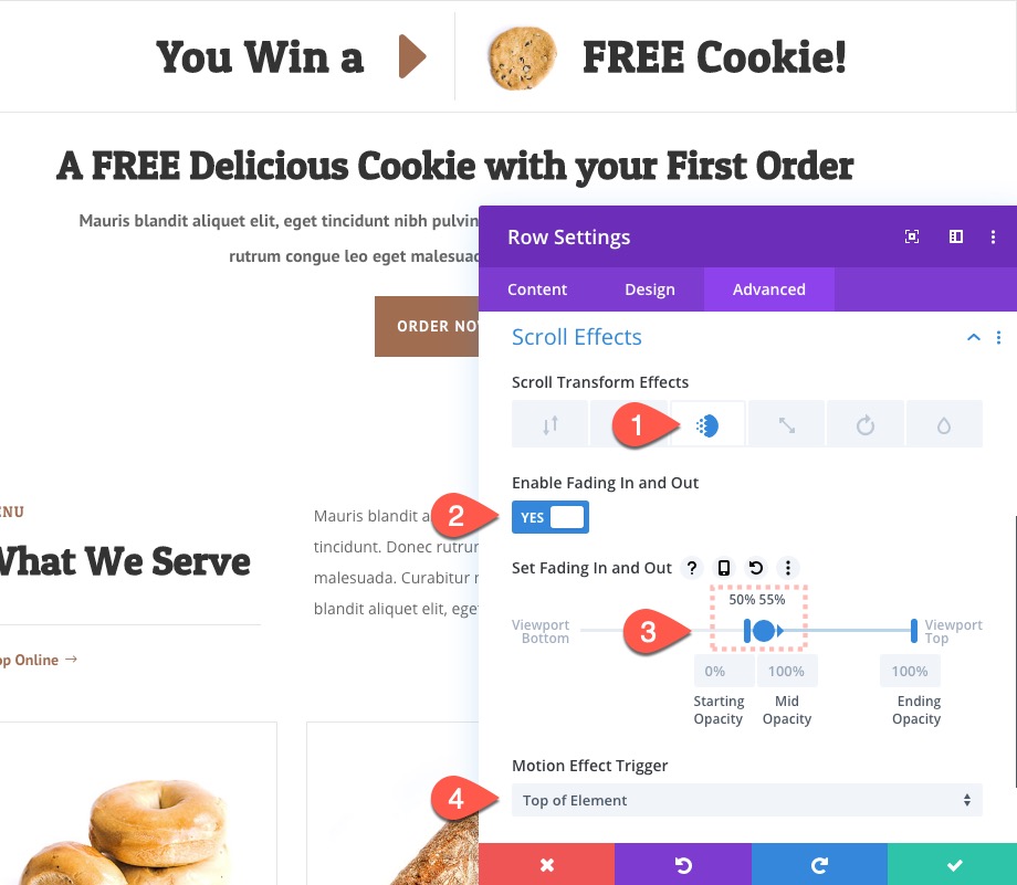 divi 위닝 스핀 스크롤 효과
