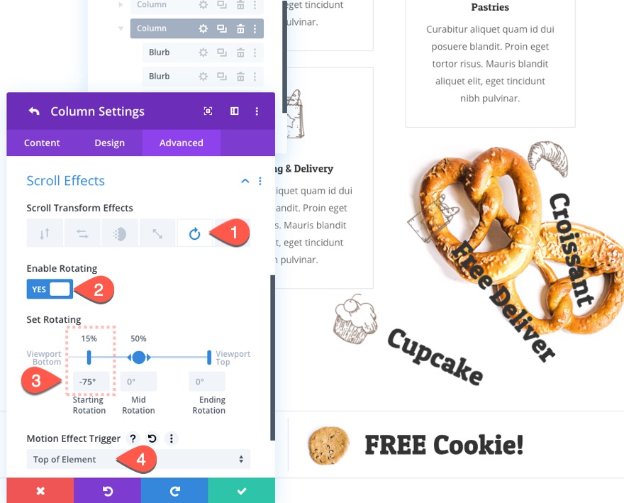 divi 위닝 스핀 스크롤 효과