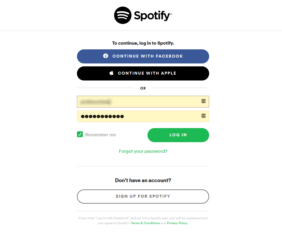 экран входа в систему или зарегистрируйтесь