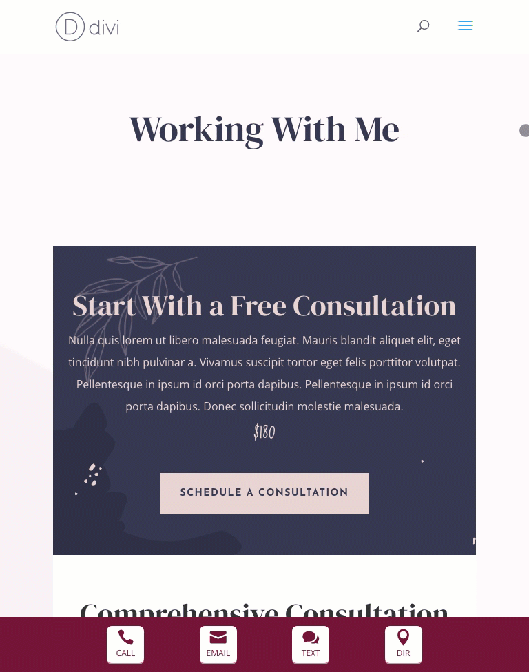 divi mobil iletişim çubuğu