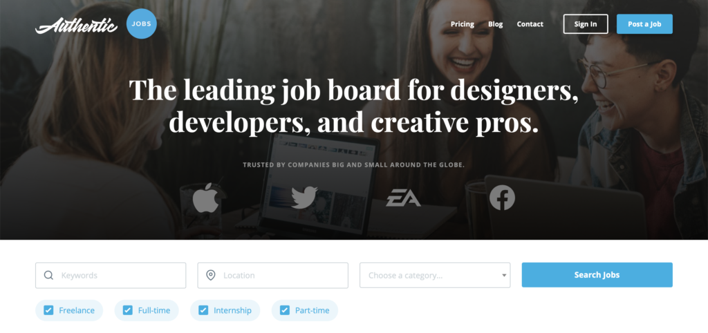 AuthenticJobsのホームページ