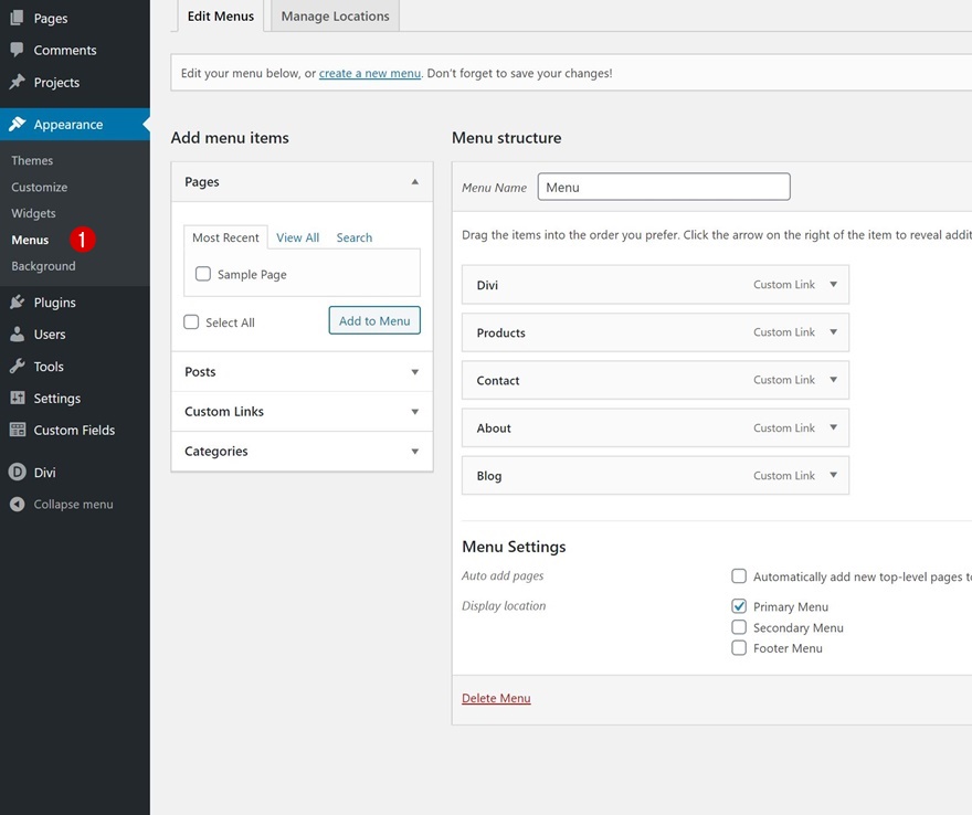 エレガントなテーマのドロップダウンメニュー