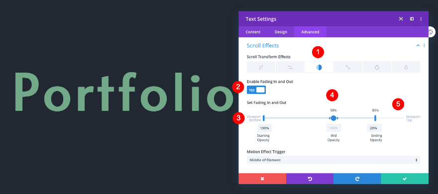 daftar navigasi portofolio yang dapat digulir