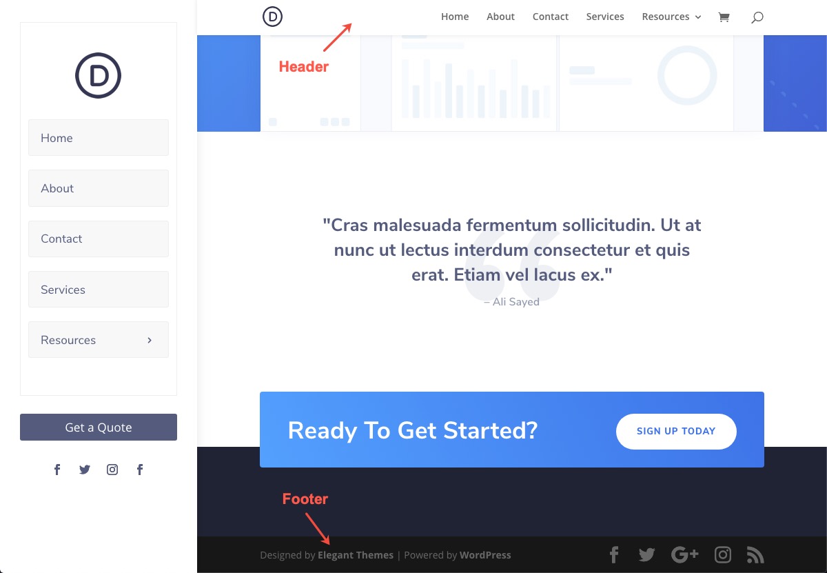 divi 수직 탐색 메뉴 및 헤더