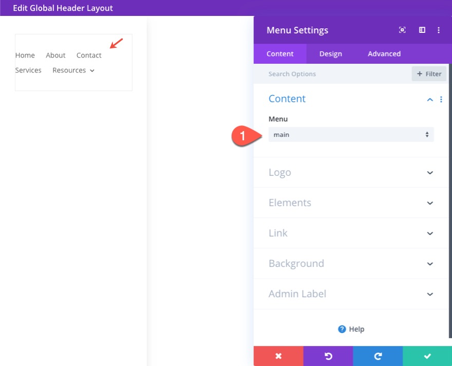 divi 수직 탐색 메뉴 및 헤더