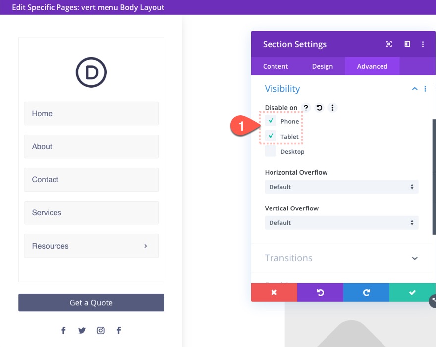 divi 수직 탐색 메뉴 및 헤더