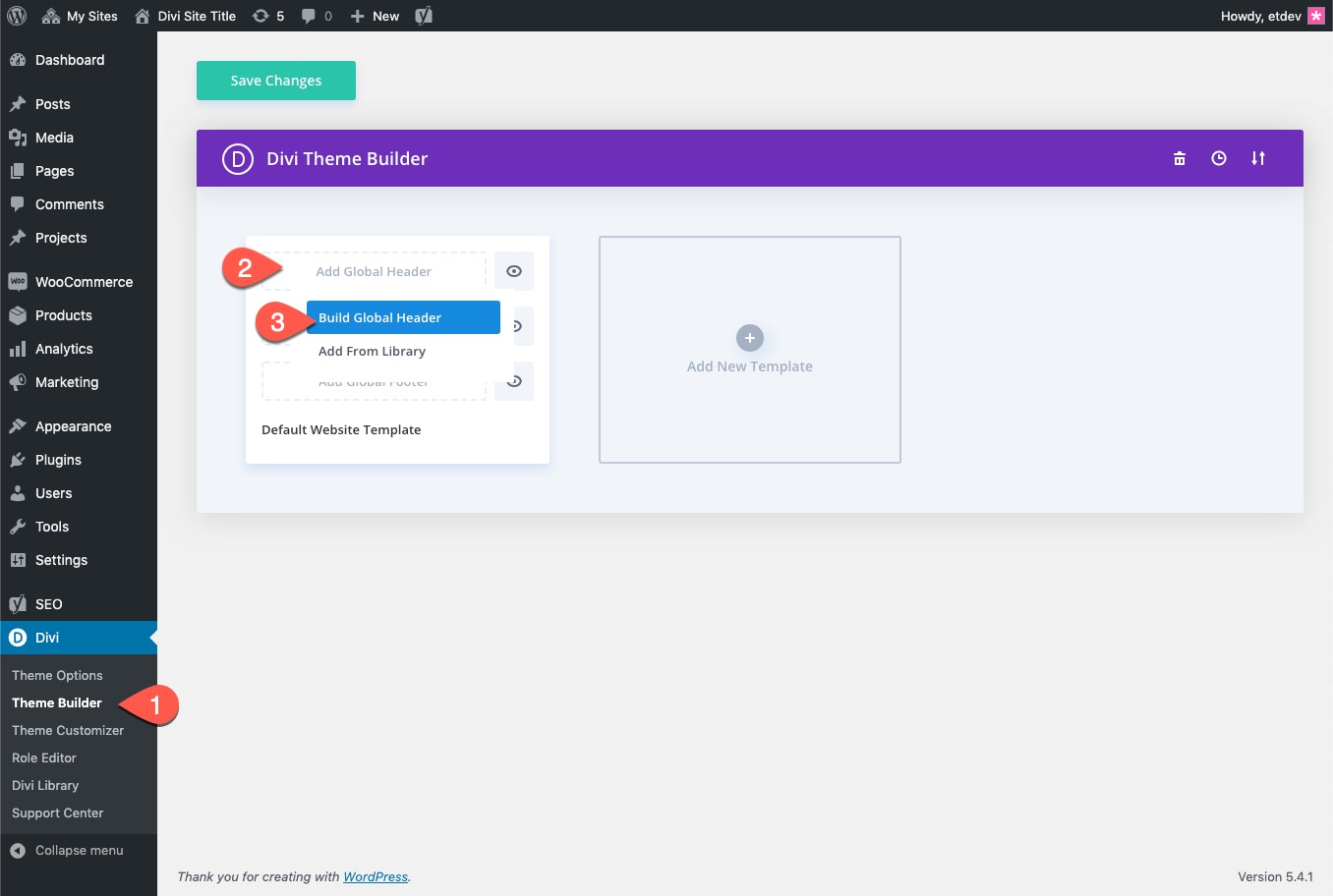 divi 수직 탐색 메뉴 및 헤더