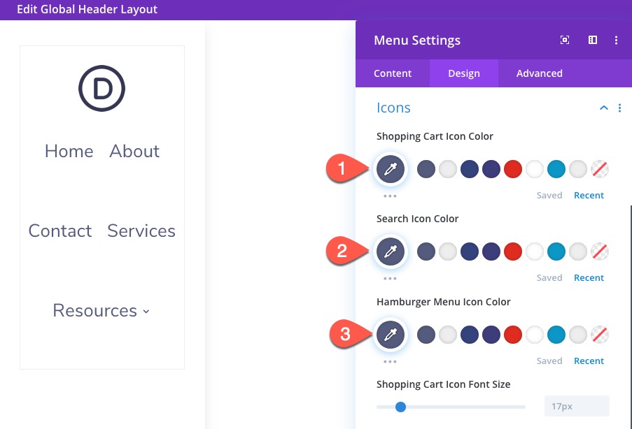 divi 수직 탐색 메뉴 및 헤더