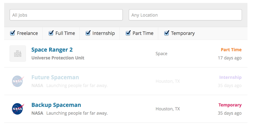 WPジョブマネージャーのリスト。