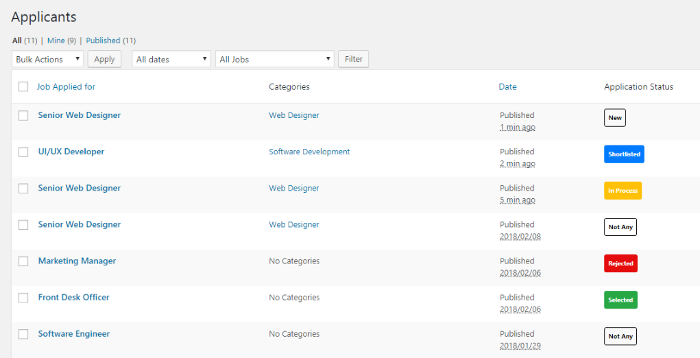 Simple JobBoardでのアプリケーションへのステータスの割り当て。