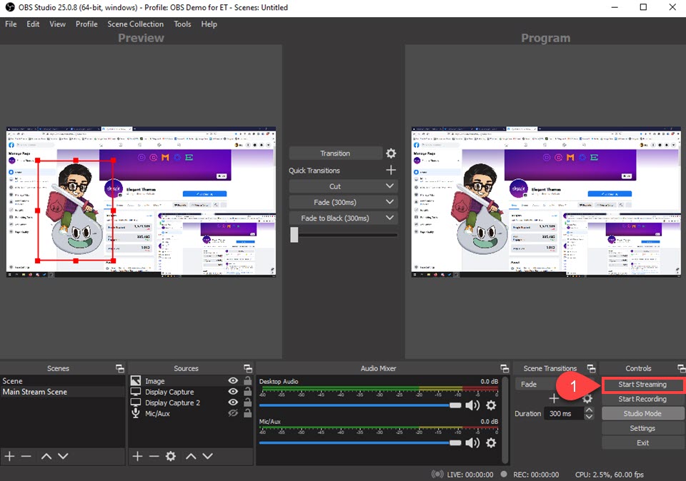 Facebookライブスタートストリーミングobs