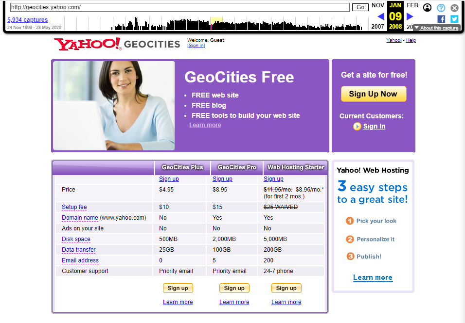 GeoCities web sitesi.