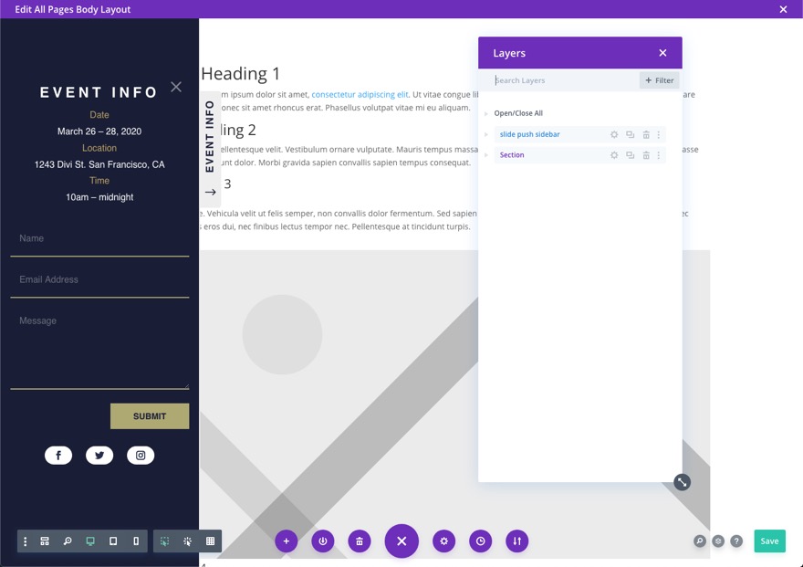 divi 슬라이딩 푸시 사이드바