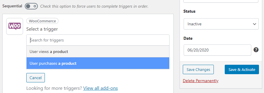 '제품 구매' 트리거입니다.
