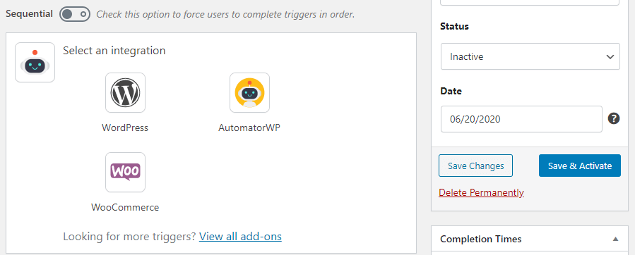 업데이트된 트리거 목록입니다.